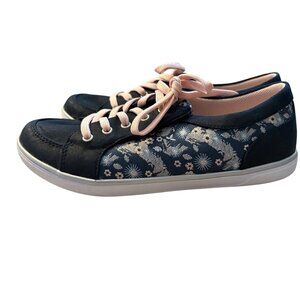 Livie & Luca Girls Black Floral Sneakers With Pink Laces Size 2Y